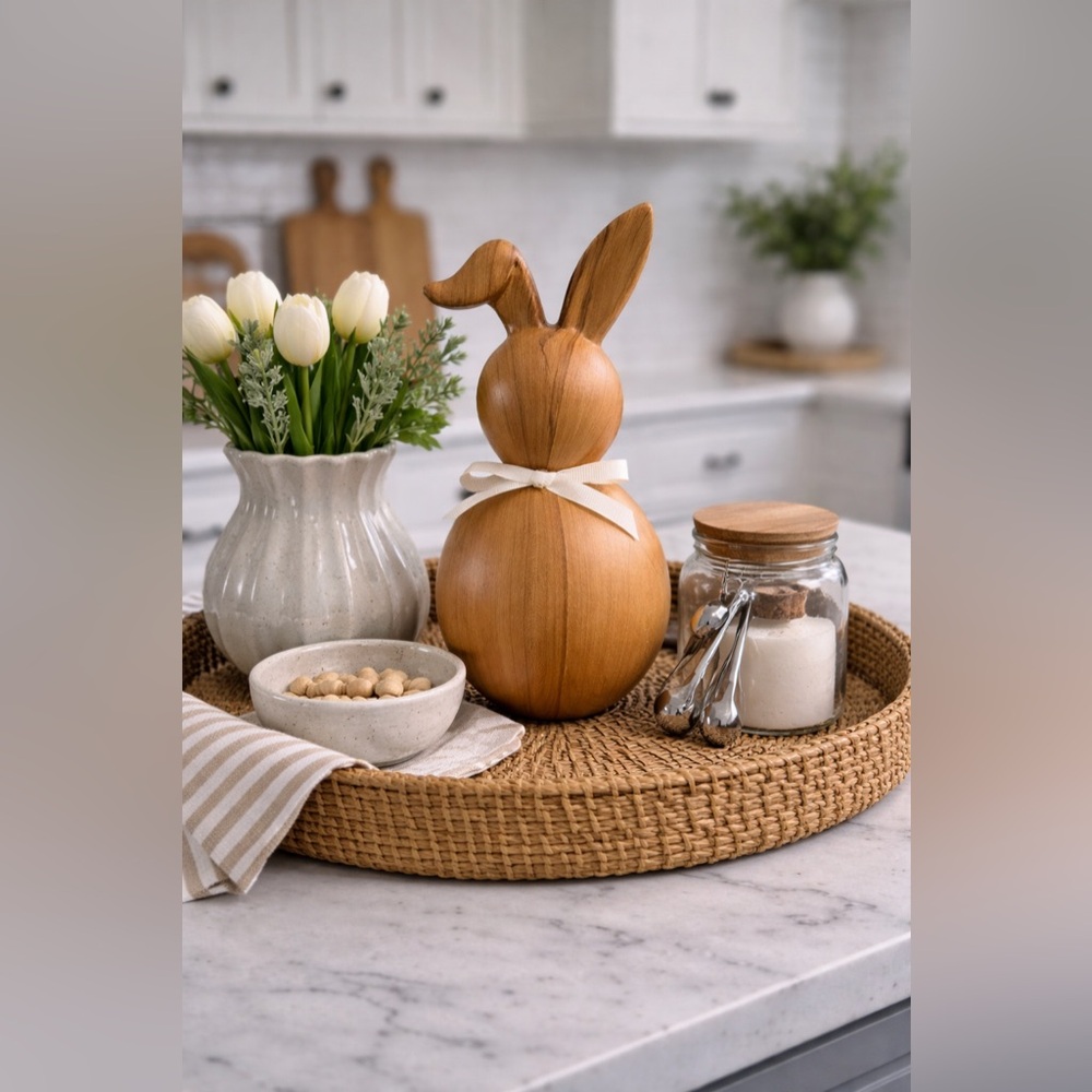 10” Decorative Ceramic Bunny Rabbit| Neutral Pottery Barn Style Spring Decor
